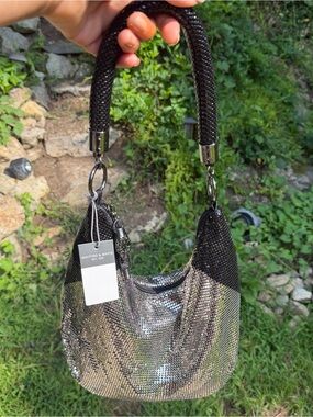 Whiting & Davis Silver and Black Mesh Shoulder Bag